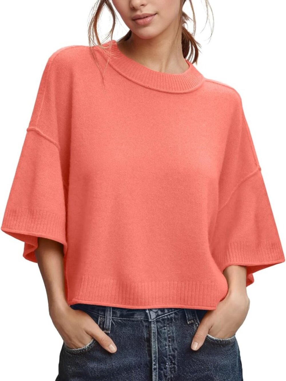 Trendy Oversized Summer Sweater | Short Sleeve Cropped Knit Top for Casual Style